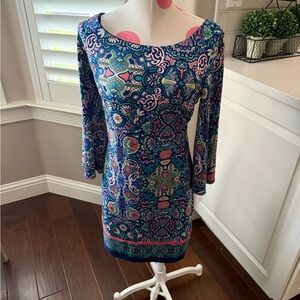 Laundry by Shelli Segal Stylish Pink and Blue Patterned Dress, Size Small